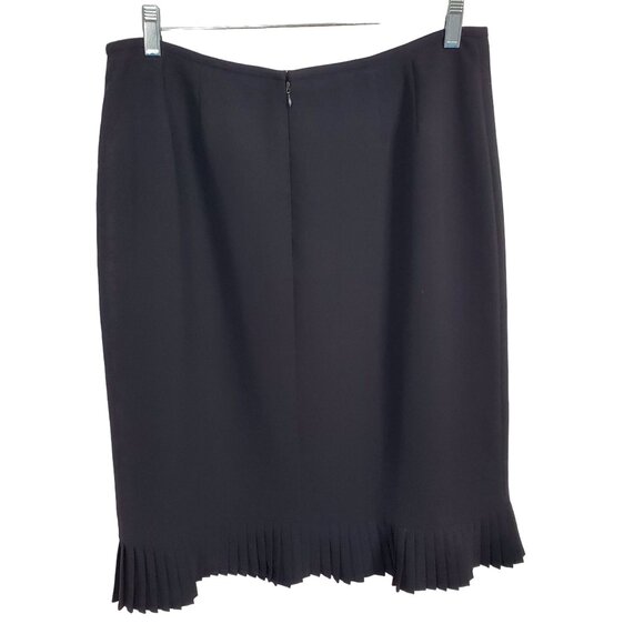 Le Suit Collections Sz 14 Skirt Flirty Pleated Trim Hem Lined Midi Formal Black - Picture 2 of 6